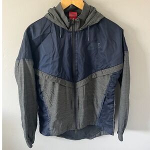 Nike Windrunner Hooded Full Zip Jacket Navy Blue Charcoal Grey Mens Small